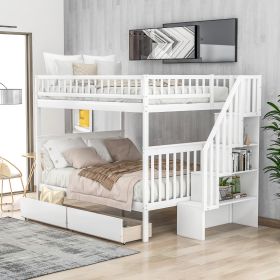 Full Over Full Bunk Bed With Two Drawers And Storage, White