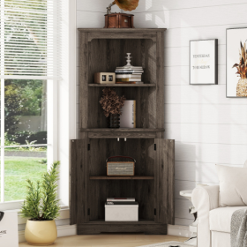 Tall Corner Cabinet With Doors For Living Room, Bathroom,Dining Room Or Kitchen,color Dark Walnut