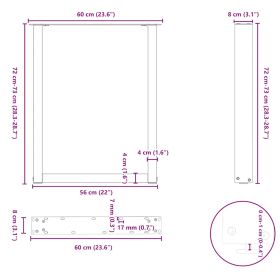 vidaXL ruokapÃ¶ydÃ¤n jalat U-muotoiset 2 kpl Musta 60x(72-73) cm TerÃ¤s