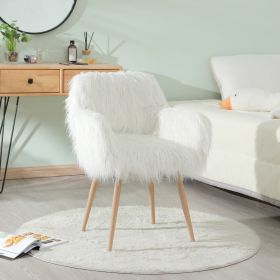 WHITE Faux Fur Upholstered Make Up Chair Side Dining Chair With Metal Leg WHITE Beech Metal Leg