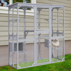 Catio Outdoor Cat Enclosure With Roof 72 Height Cat Wooden House Large Cat Cage With 3 Jumping Platforms And 2 Napping Houses For Cat Activity