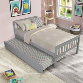 Twin Bed With Trundle, Platform Bed Frame With Headboard And Footboard, For Bedroom Small Living Spa