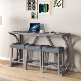 Bar Table Set With Power Outlet, Bar Table And Chairs Set, 4 Piece Dining Table Set, Industrial Brea