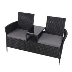 Outdoor Loveseat,2 Seat Loveseat With Cushions And Built In Coffee Table,Bench For Balcony Furniture Sets Removable Back With Glass