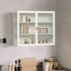 Modern Two-Door Glass Wall Cabinet With 3-Tier Storage For Entryway, 27.56