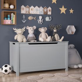 Kids Wooden Toy Box Storage With Safety Hinged Lid For Ages 3Gray