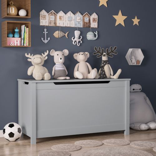 Kids Wooden Toy Box Storage With Safety Hinged Lid For Ages 3Gray