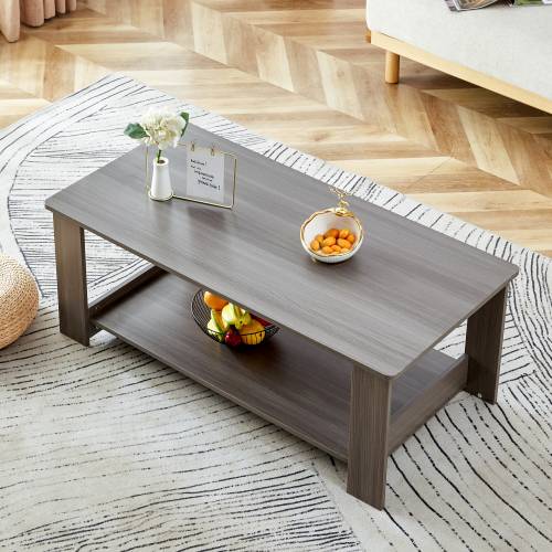 A Modern And Practical Gray Textured Coffee Table,tea Table.Double Layered Coffee Table Made Of MDF Material,. Suitable For Living Room,bedroom And St