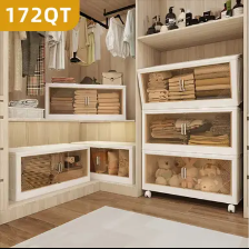 172 QT 21.6 Inch Wide Clear Door Foldable Storage Box  3-Tier Large Capacity Organizer, Easy Access, Moving Essential, Space-Saving Foldable Design