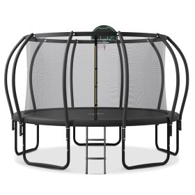 12FT Kids Trampoline With Upgraded ArcPole  TopLoop For Safety, Plus Basket
