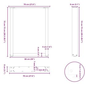 vidaXL ruokapÃ¶ydÃ¤n jalat U-muotoiset 2 kpl Musta 70x(72-73) cm TerÃ¤s