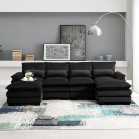 [VIDEO provided][New]110*55" Modern U-shaped Sectional Sofa with Waist Pillows,6-seat Upholstered Symmetrical Sofa Furniture