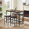 Pub High Dining Table 5 Piece Set, Industrial Style Pub Table, 4 PU Leather Bar Chairs for Kitchen Breakfast Table, Living Room, Bar, Rustic Brown