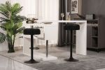 Round Storage Bar Stool Set of 2, Black Linen Height Adjustable Barstool, 360°Counter Height Swivel Stool