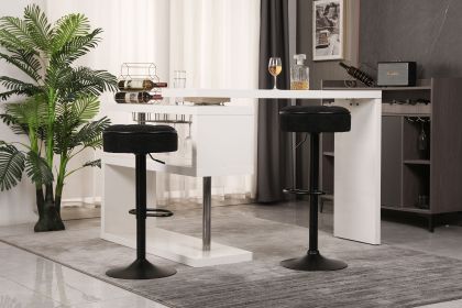 Round Storage Bar Stool Set of 2, Black Linen Height Adjustable Barstool, 360°Counter Height Swivel Stool
