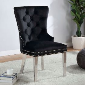 Contemporary Black Color Flannelette 2pcs Side Chairs Button-Tufted Upholstered Dining Chairs Wingback Design Furniture Set