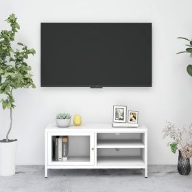 TV Stand White 35.4"x11.8"x17.3" Steel and Glass