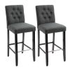 HOMCOM 2 Piece Bar Height Barstools, 30 Inches Linen Upholstered Breakfast Stools, Bar Chairs with Back, Footrest and Solid Wood Leg