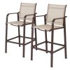 2pcs Wrought Iron Brown Frame Beige Cloth Surface Garden Bar Chair RT