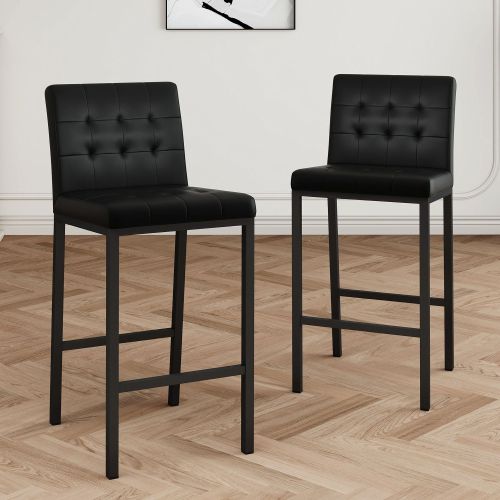 Modern design High stool Metal legs Kitchen Restaurant Black pu bar chair, black spray painted chair legs, suitable for bar Cafe restaurant (set of 2)