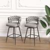 28" Bar Chair Linen Woven Bar Stool Set of 2,Black legs Barstools No Adjustable Kitchen Island Chairs