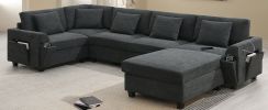 [New+Video]128*67" U Shaped Sectional Sofa,6 Seat Chenille Couch Set with Oversized Ottoman,Hidden Armrest Storage and Cup Holders,USB Charging Ports