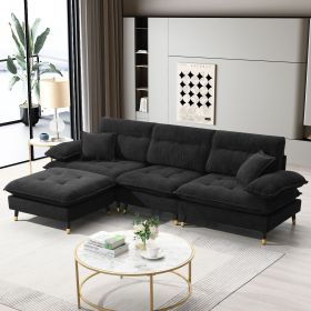 [VIDEO provided][New]106*66.5" L shaped Convertible Sectional Sofa,4 Seat Tufted Couch Set with Two-tone Adjust Legs,Cloud Chenille Fabric