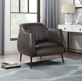 Luxury Furniture 1pc Accent Chair Brown Premium Faux Leather Upholstery Black Finish Metal Legs Elegant Look