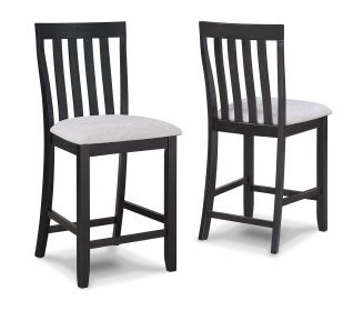 2pc Black/Light Gray Counter Height Chair Slat Back Wooden Dining Room Furniture