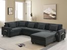 [New+Video]128*67" U Shaped Sectional Sofa,6 Seat Chenille Couch Set with Oversized Ottoman,Hidden Armrest Storage and Cup Holders,USB Charging Ports