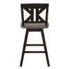 Counter Height Chairs Set of 2, Black Gray 360-degree Swivel Chair Solid Rubberwood Kitchen Dining Furniture, Divided X-Back