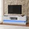 63inch WHITE morden TV Stand with LED Lights,high glossy front TV Cabinet,can be assembled in Lounge Room, Living Room or Bedroom,color:WHITE