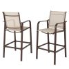 2pcs Wrought Iron Brown Frame Beige Cloth Surface Garden Bar Chair RT