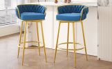 Swivel Counter Height Bar Stools Set of 2, 31." Bar Height Stools with Hand-Woven Backrest & Gold Metal Legs