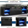 ON-TREND Modern TV Stand with 2 Tempered Glass Shelves, High Gloss Entertainment Center for TVs Up to 70''