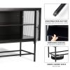 Retro Style Entertainment Center TV Console TV Stand with Enclosed Storage Display Cupboard Stylish Fluted Glass TV Table with Wide Countertop Glass D