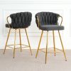 Modern design High stool Gold Plated legs Kitchen Dining Dark grey linen bar chair, suitable for Cafe Bar Restaurant (set of 2)