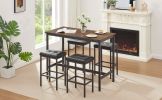 Pub High Dining Table 5 Piece Set, Industrial Style Pub Table, 4 PU Leather Bar Chairs for Kitchen Breakfast Table, Living Room, Bar, Rustic Brown