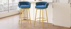 Swivel Counter Height Bar Stools Set of 2, 31." Bar Height Stools with Hand-Woven Backrest & Gold Metal Legs