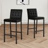 Modern design High stool Metal legs Kitchen Restaurant Black pu bar chair, black spray painted chair legs, suitable for bar Cafe restaurant (set of 2)