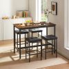 Pub High Dining Table 5 Piece Set, Industrial Style Pub Table, 4 PU Leather Bar Chairs for Kitchen Breakfast Table, Living Room, Bar, Rustic Brown