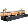 4-Drawer TV Stand for TV's up to 80" Flat Screen Cabinet Door Living Room Storage Entertainment Center, Walnut+Black
