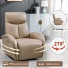 Brown Leatheraire Swivel and Rocker Power Recliner Chair with Lumbar Support, Max Swivel Degree 270°