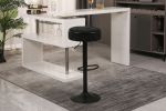 Round Storage Bar Stool Set of 2, Black Linen Height Adjustable Barstool, 360°Counter Height Swivel Stool