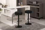 Round Storage Bar Stool Set of 2, Black Linen Height Adjustable Barstool, 360°Counter Height Swivel Stool