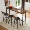 Long Bar Table Set with 3 PU Upholstered Bar Stools, Industrial Bar Table and Chairs for Kitchen Breakfast Table, Living Room, Banquet Hall
