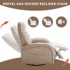 Brown Leatheraire Swivel and Rocker Power Recliner Chair with Lumbar Support, Max Swivel Degree 270°