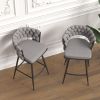 28" Bar Chair Linen Woven Bar Stool Set of 2,Black legs Barstools No Adjustable Kitchen Island Chairs