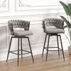 28" Bar Chair Linen Woven Bar Stool Set of 2,Black legs Barstools No Adjustable Kitchen Island Chairs