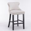 Contemporary Velvet Upholstered Wing-Back Barstools with Button Tufted Decoration and Wooden Legs, and Chrome Nailhead Trim, Leisure Style Bar Chairs
